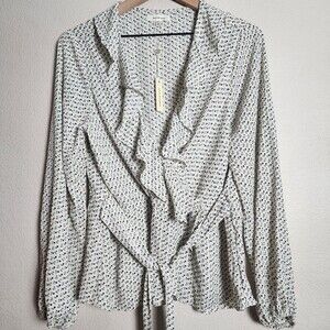 Max Studio Blouse Womens Medium White Polka Dot Ruffle Wrap Tie Waist Top